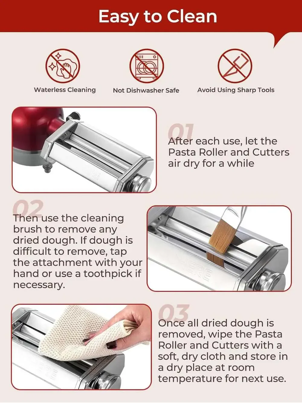 Pasta Roller Attachment for Kitchenaid Stand Mixer, Adjustable Thickness, Pasta